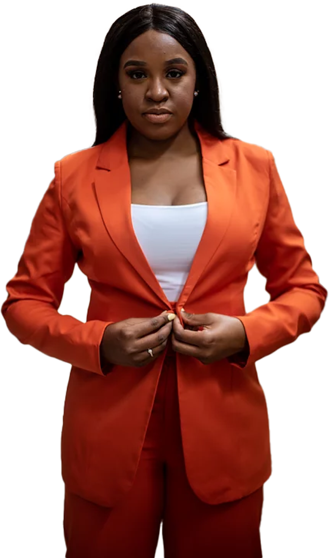 Womanf in orange blazer